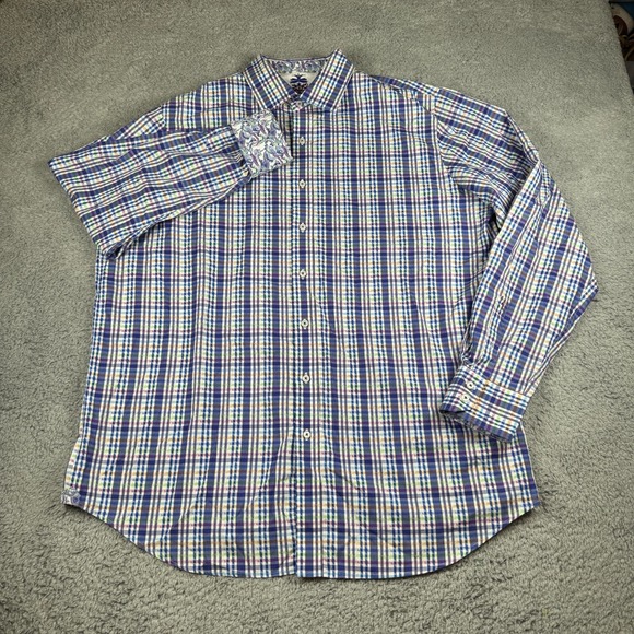 Robert Graham Paisley Cuff Mens Button Up Shirt Size 1XLT Tall Multicolor Stripe - Picture 2 of 8